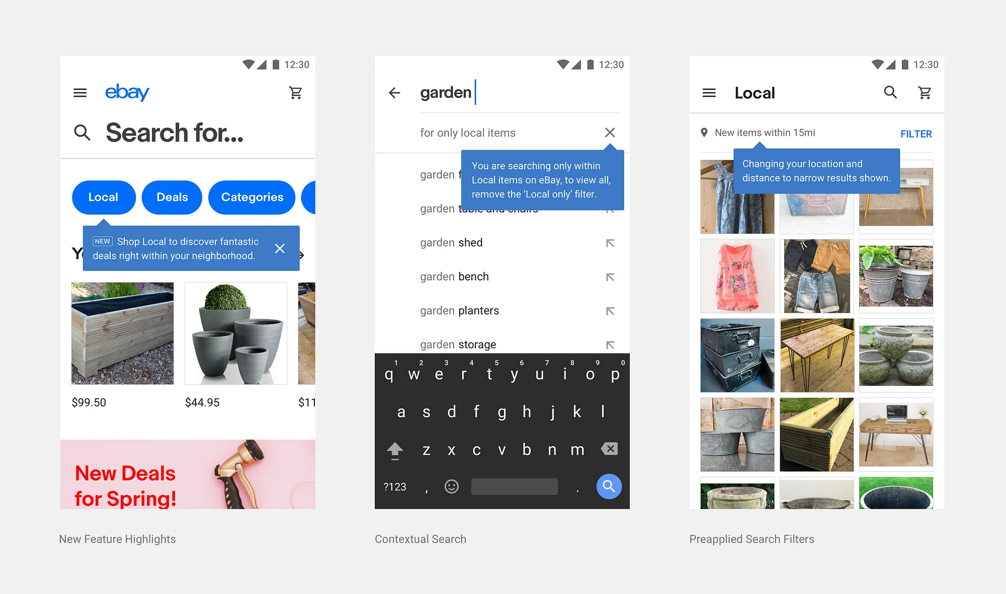Feature guidance screens for eBay local onboarding