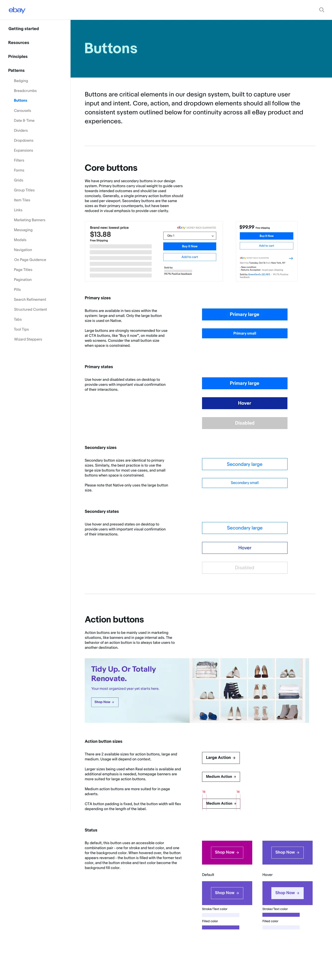 eBay design pattern documentation and component specifications