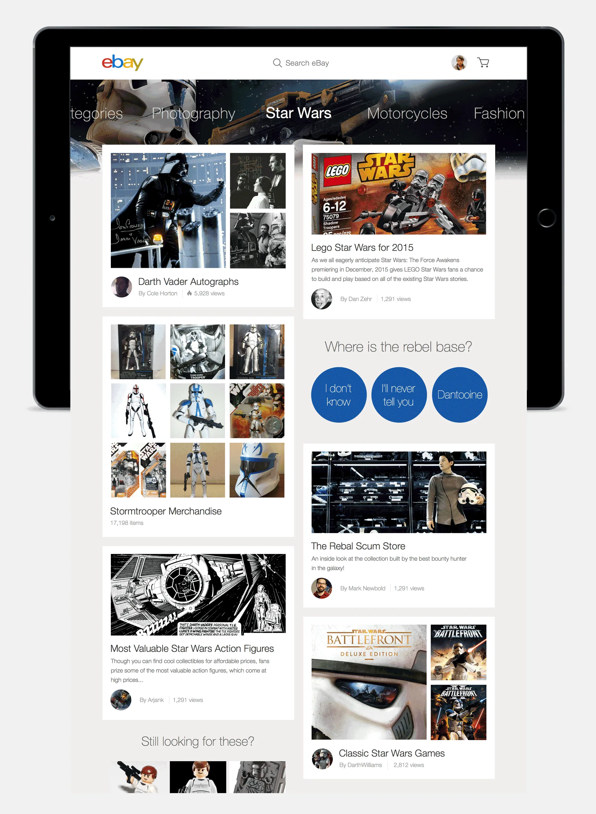 eBay tailored homepage experience showing personalised brands and categories